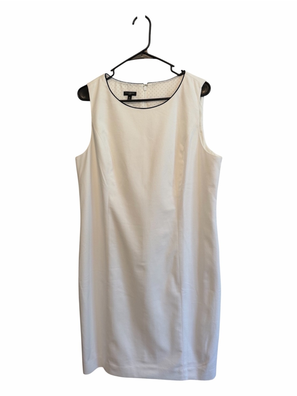 Talbots Cream Sleeveless Shift Dress with Black Trim